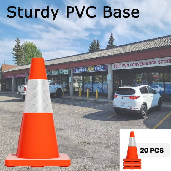 Barricade Cone, Heavy Duty Base, 20 Piece Set, Orange Traffic Cone, Reflective PVC Cone, Road Work, Construction Site, Athletic Training