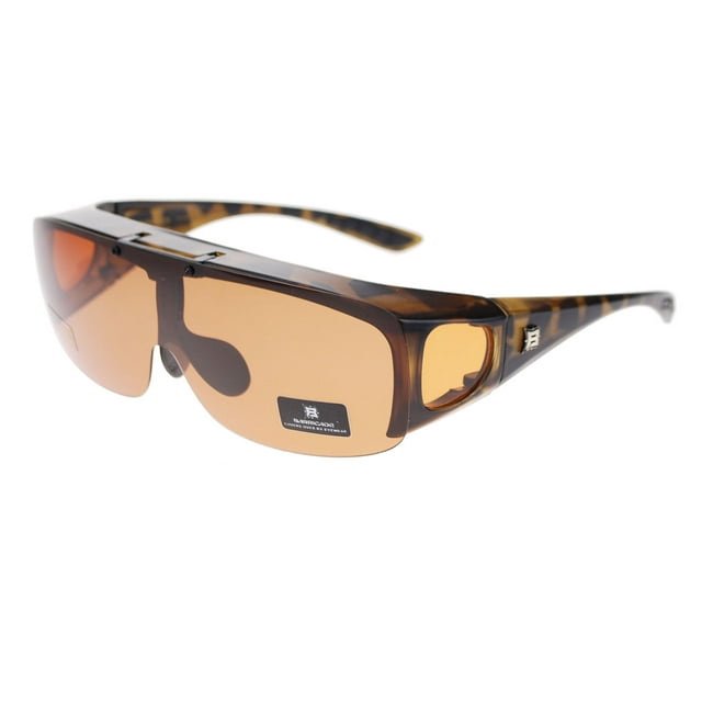 Barricade Large Mens Polarized Flip Up Fitover Sunglasses Tortoise Brown