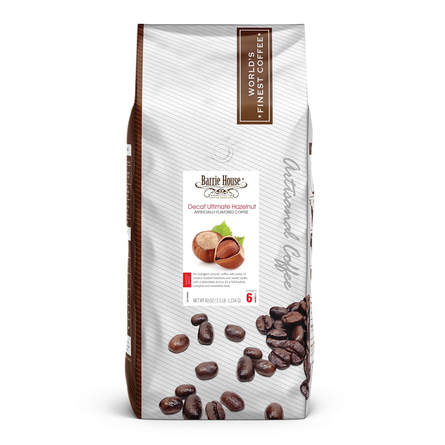 Barrie House Decaf Ultimate Hazelnut Flavored Whole Bean Coffee, Medium