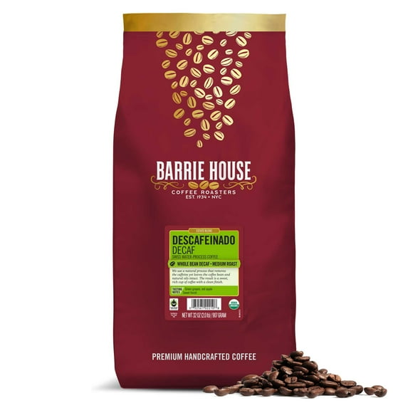 Barrie House Descafeinado Decaf Whole Bean Coffee, Swiss Water® Process Organic, Medium Roast, 100% Arabica, 32 oz
