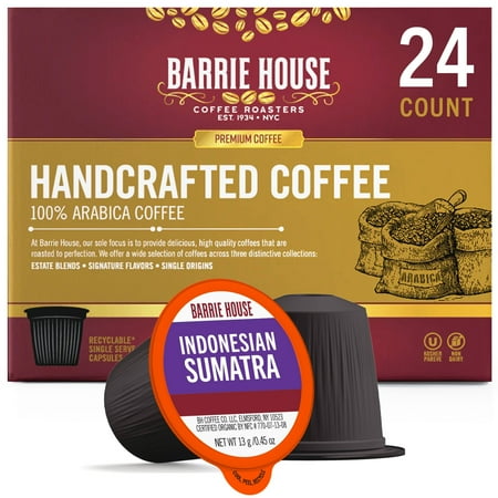 Barrie House Indonesian Sumatra Single Serve Coffee Pods K-Cups, Organic, Medium Roast, 100% Arabica, 24 ct
