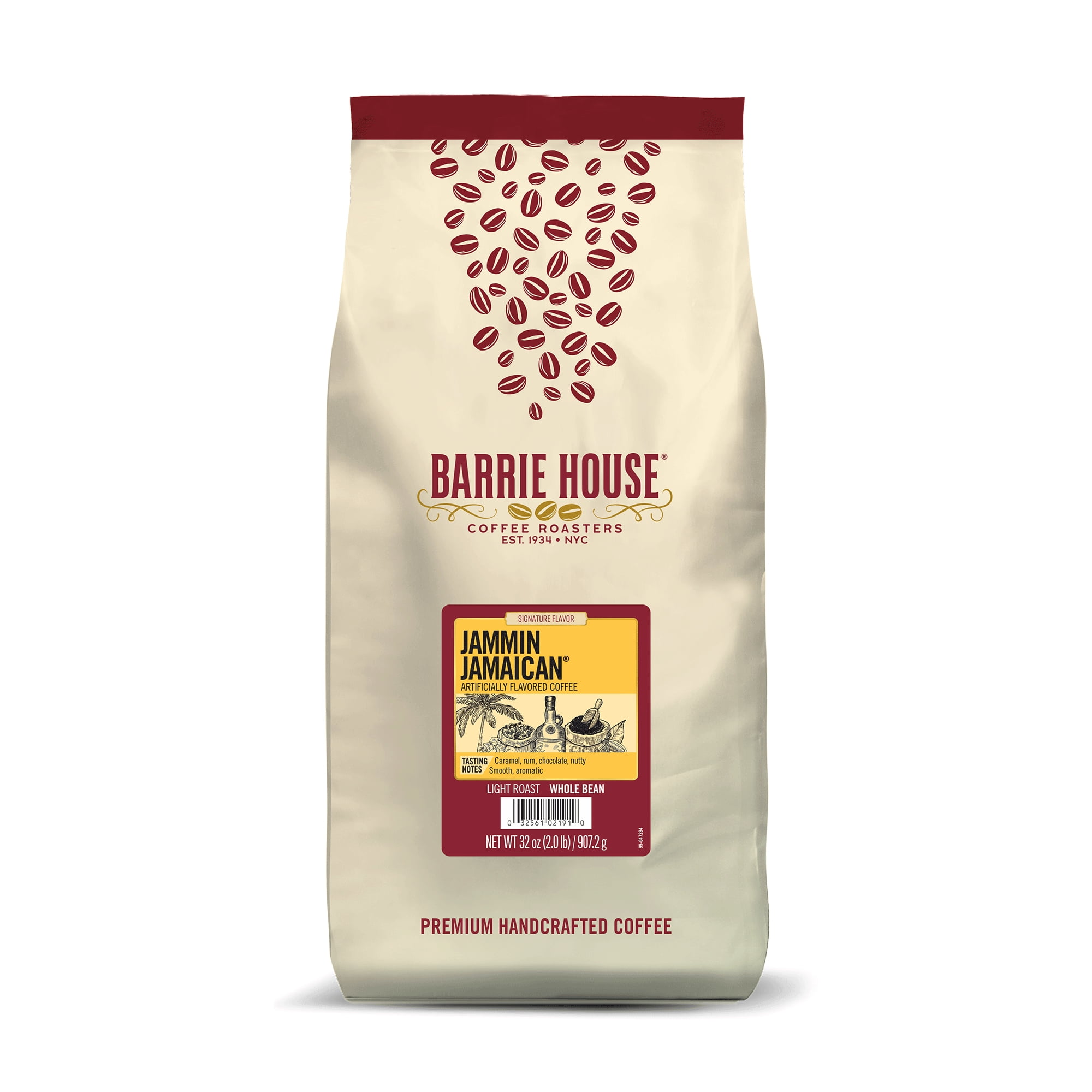 Barrie House Jammin Jamaican Flavored Whole Bean Coffee, Light Roast