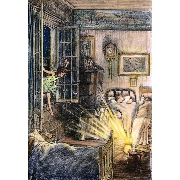 Barrie: Peter Pan, 1911. /Npeter Flies Into The Nursery. Drawing By Francis D. Bedford For The 1911 Edition Of J.M. Barrie'S 'Peter Pan.' Poster Print by (24 x 36)