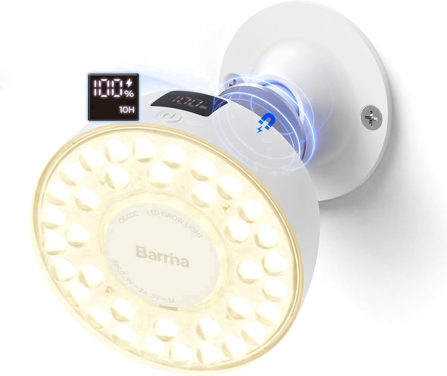Barrina 1-Pack Orbgrow OG03C Rechargeable Puck Grow Light 4000K Cordless Full Spectrum Plant Light for Indoor Plants Magnetic & Touch Switch with Timer Small Grow Lamp for Plant Shelf White