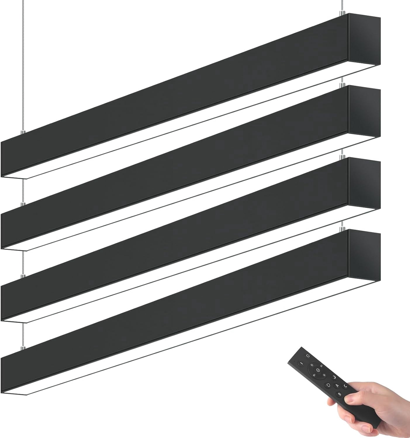 Barrina 4-Pack 5568 Remote Series LED Linear Light Fixture 2nd-Generation 4FT 45W Seamless Connection 3000K-6000K Color Changing Dimmable Office Shop Light with Remote 5568 Series Black
