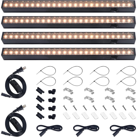 Barrina 4-Pack Grow Lights Full Spectrum Sunlight Black Cover LED Grow Light Bulbs T5 Grow Light Strip 1FT Plant Light for Indoor Plants Growing 3 Mounting Modes Yellow
