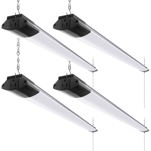 Barrina 4FT Linkable LED Shop Light for Garage, 84W,10000LM, 5000K Linkable Light Fixture for Workshop, Basement, Hanging or FlushMount, Heat Dissipation, with Pull Chain Switch, ETL,4 Pack