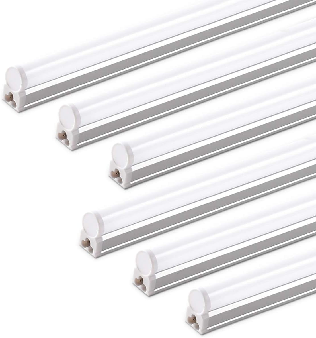 Barrina 6 Pack LED T5 Single Fixture, 4FT, 2200lm, 4000K Daylight Glow, 20W, Utility Shop Light, Ceiling and Under Cabinet Light, ETL Listed, Corded Electric with ON/Off Switch