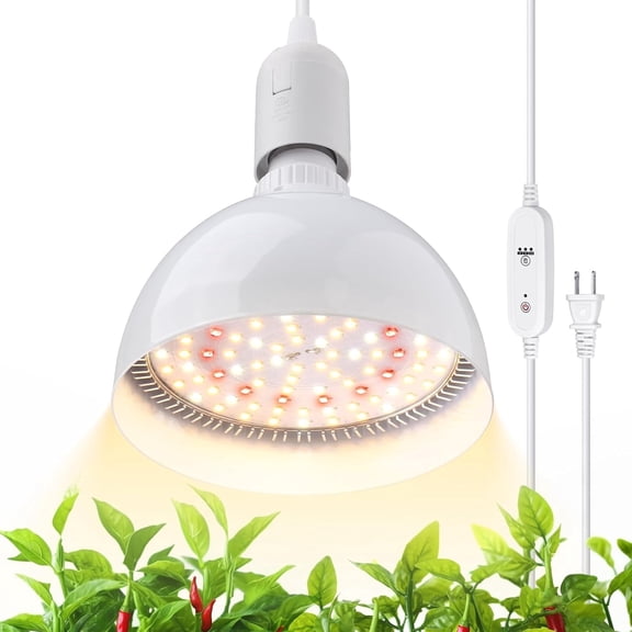 Barrina LED Grow Light Bulb with Timing and Hanging System 25W Full Spectrum 3000K+6500K+660NM 4H/9H/14H Timer Hanging Grow Lights for Indoor Plants with 16.4FT Power Cord