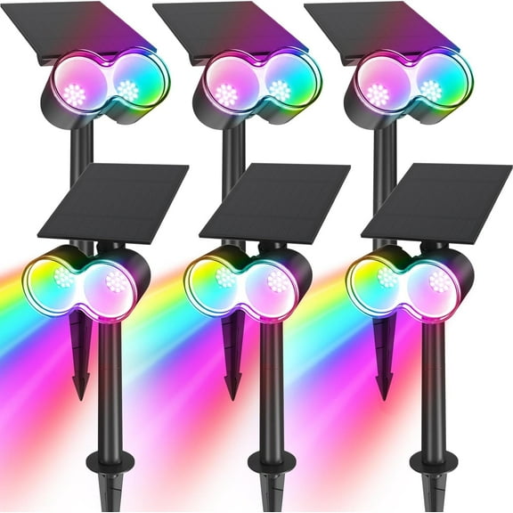 Barrina Outdoor Solar Spot Lights, 360° Horizontal Adjustable, 24 LEDs Solar Spotlights Outdoor Waterproof, Color Changing Solar Powered Lights for Landscape Garden Pathway Yard, Auto On/Off, 6 Pack