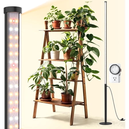 Barrina T10 Pro Standing Grow Light with Timer 42W 169 LEDs Full Spectrum Vertical Grow Light for Indoor Wide Coverage 4FT to 5.6FT Height with Foot Switch