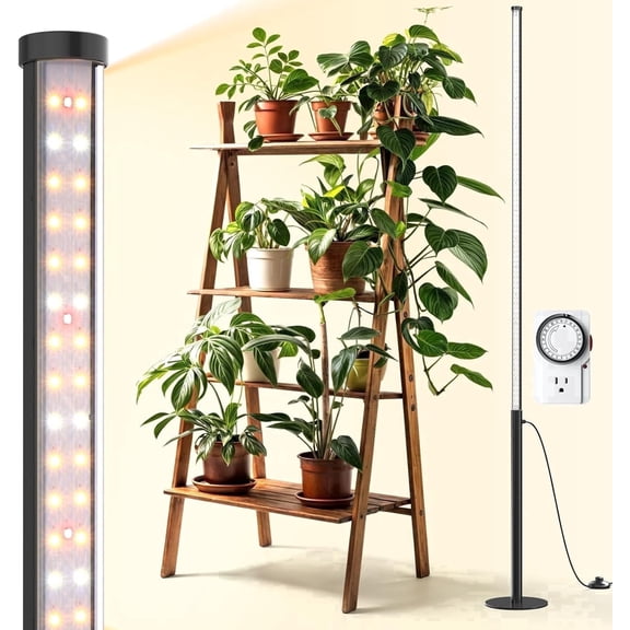 Barrina T10 Pro Standing Grow Light with Timer 42W 169 LEDs Full Spectrum Vertical Grow Light for Indoor Wide Coverage 4FT to 5.6FT Height with Foot Switch