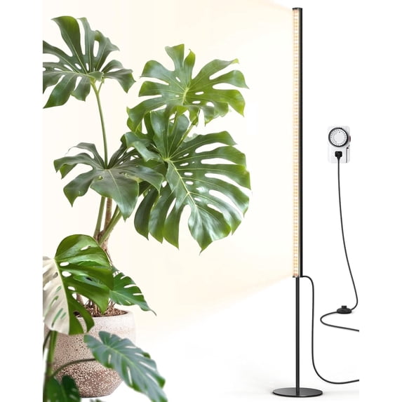 Barrina T1S Standing Grow Light for Indoor Plants with Timer 65W 660nm High PPFD Tera Series Vertical Full Spectrum Grow Lights Adjustable Height 5FT-5.6FT Foot Switch Non-Glare Design Black