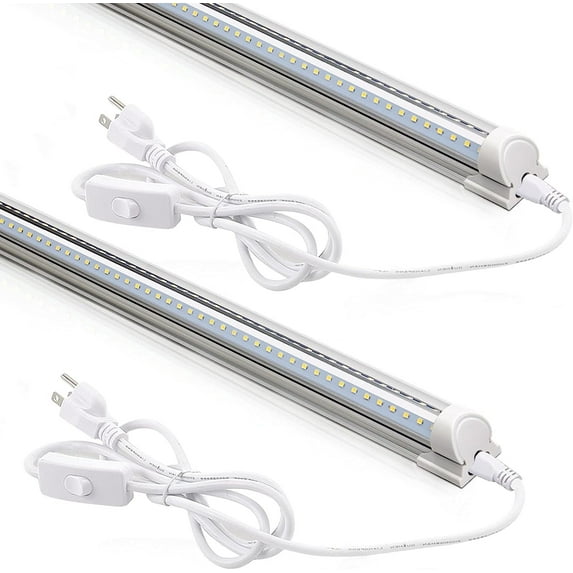 Barrina T8 2ft 20W LED Utility Shop Light Fixture, Linkable, 2500LM, 5000K, LED Under Cabinet Light, Under Counter light, Clear Cover, 2-Pack