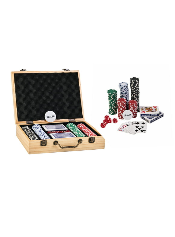 Barrington 200 Piece Poker Chip Set with Pine Wood Case and Cards, 11 Grams Piece Weight