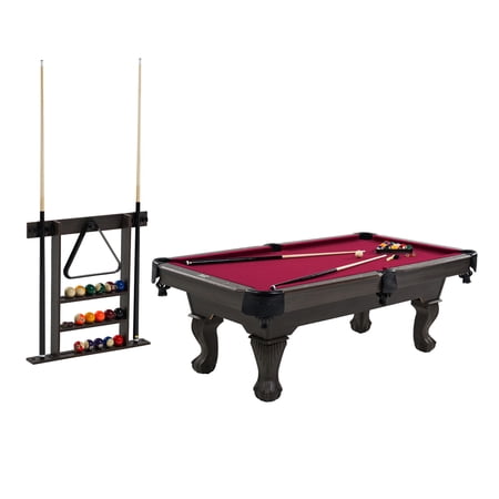 Barrington Billiard 90" Pool Table with Cue Rack, Accessories Included, Red/Brown
