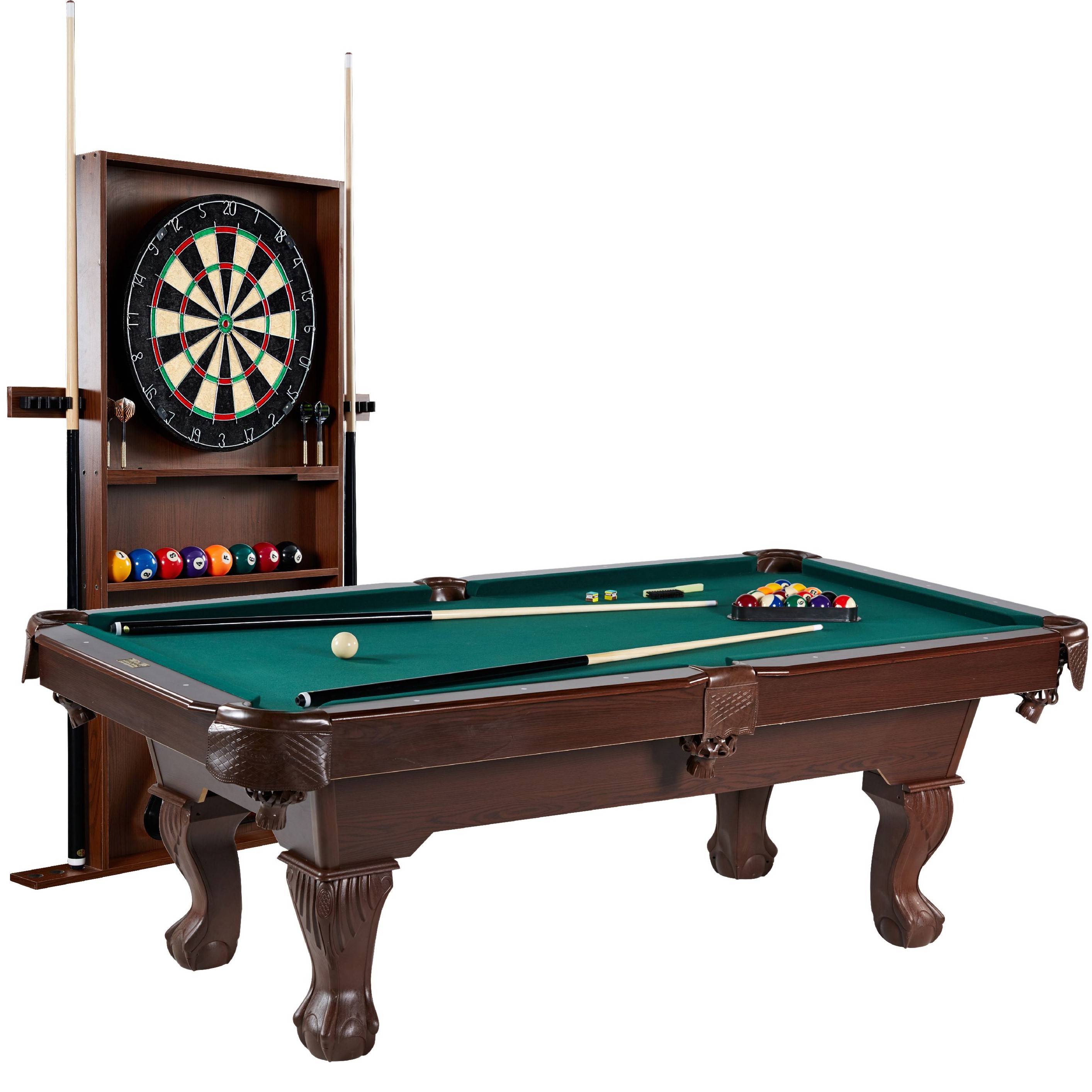 Barrington Billiards 90" Ball and Claw Leg Pool Table with Cue Rack, Dartboard Set, Green, New - image 1 of 13