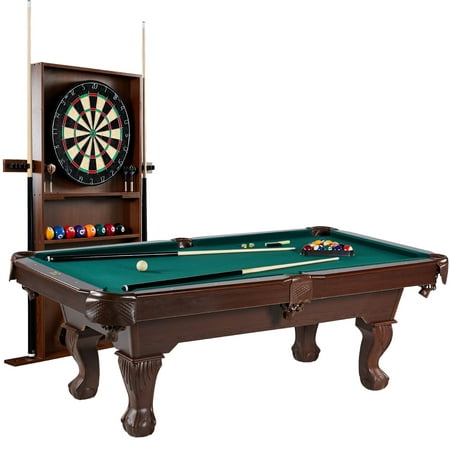 Barrington Billiards 90" Ball and Claw Leg Pool Table with Cue Rack, Dartboard Set, Green, New
