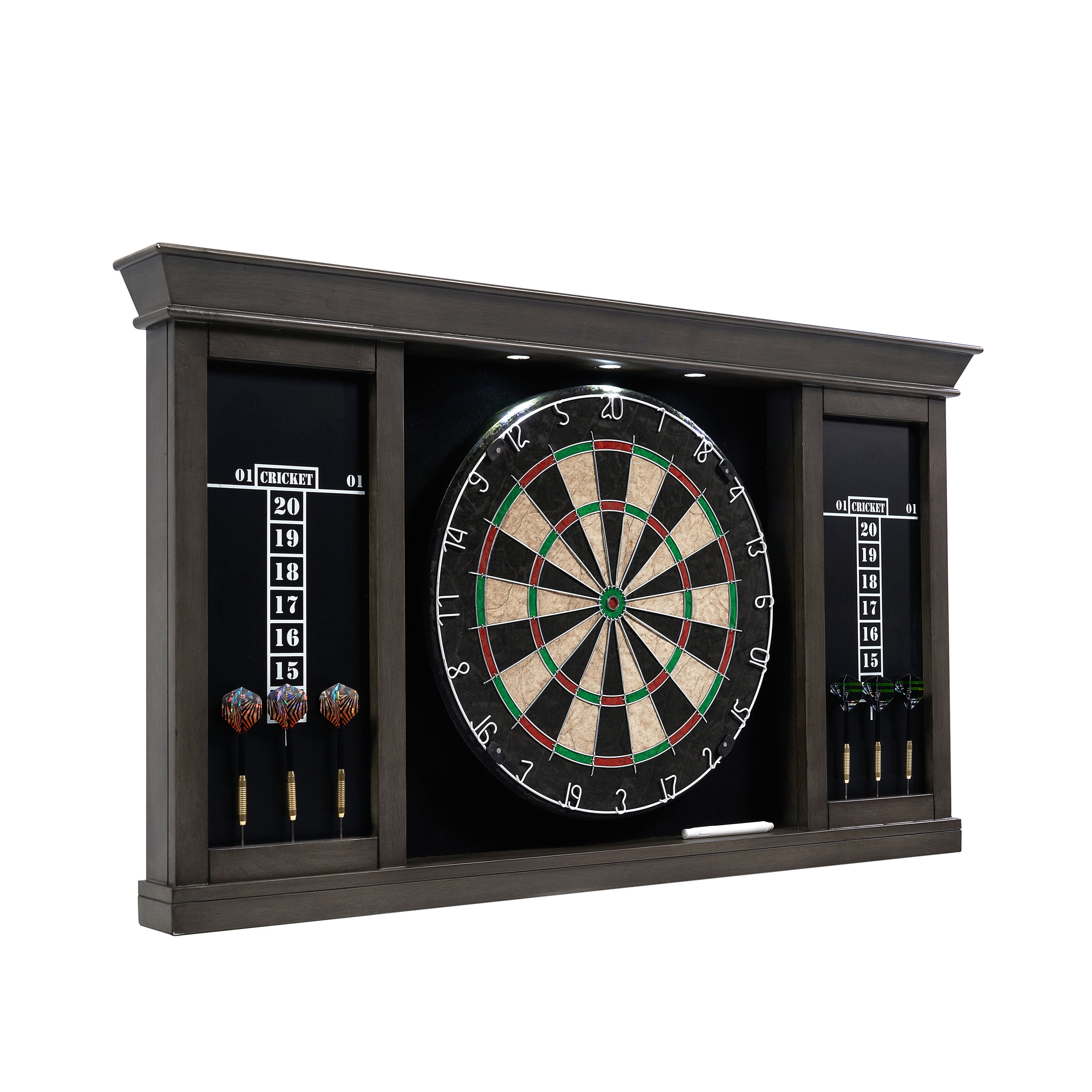 Palmer Wood Dartboard Cabinet with LED Lights and Steel Tip Darts