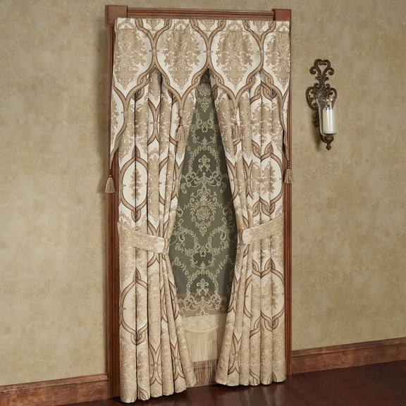 Barrington Damask Medallion Window Set, Light Gold, Contour Valance & 84L Curtain Pair