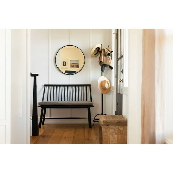 Barrington&Home Hardwood Farmhouse Porch Bench in Black with Taupe Colored Olefin Cushion