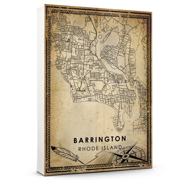 Barrington Vintage Map Prints Canvas, Rhode Island Map Art Canvas, Canvas, Barrington Map City style vintage Canvas , Canvas Wall Art, Street Map Artwork Canvas