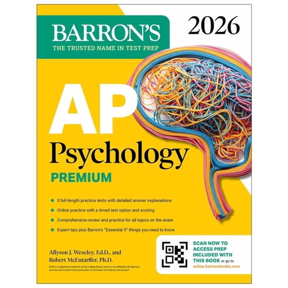Barron's AP Prep AP Psychology Premium, 2026: Prep Book with 3 Practice Tests + Comprehensive Review + Online Practice, (Paperback)