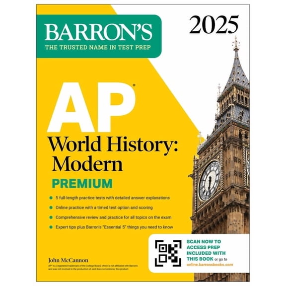 Pre-Owned Barron's AP Prep AP World History: Modern Premium, 2025: Prep Book with 5 Practice Tests + Comprehensive Review + Online Practice, (Paperback)