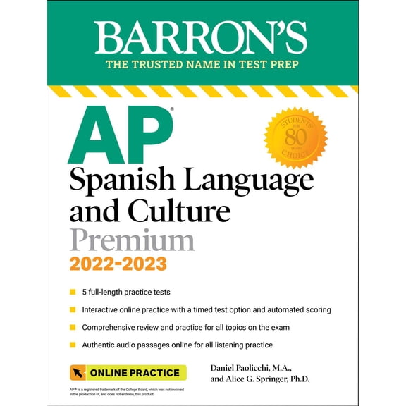 Pre-Owned Barron's AP: AP Spanish Language and Culture Premium, 2022-2023: 5 Practice Tests + Comprehensive Review + Online Practice (Paperback)