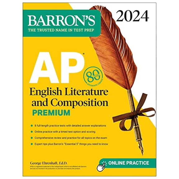 Pre-Owned Barron's AP Prep AP English Literature and Composition Premium, 2024: 8 Practice Tests + Comprehensive Review + Online Practice, (Paperback)