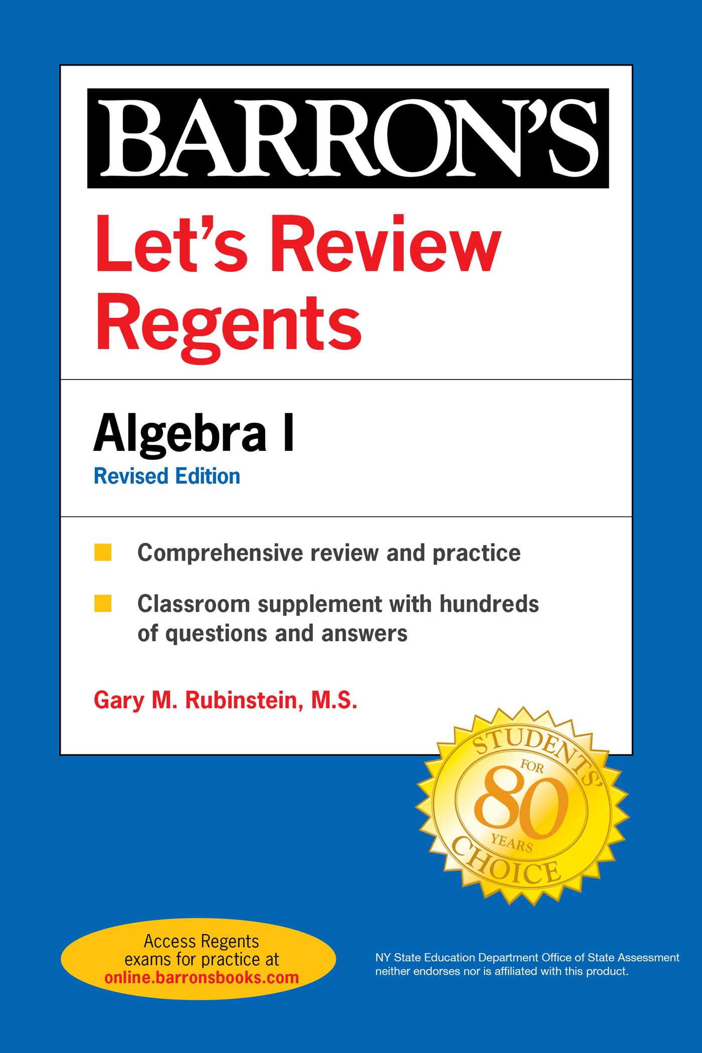 Barron's Regents NY: Let's Review Regents: Algebra I, Fourth Edition (Paperback)