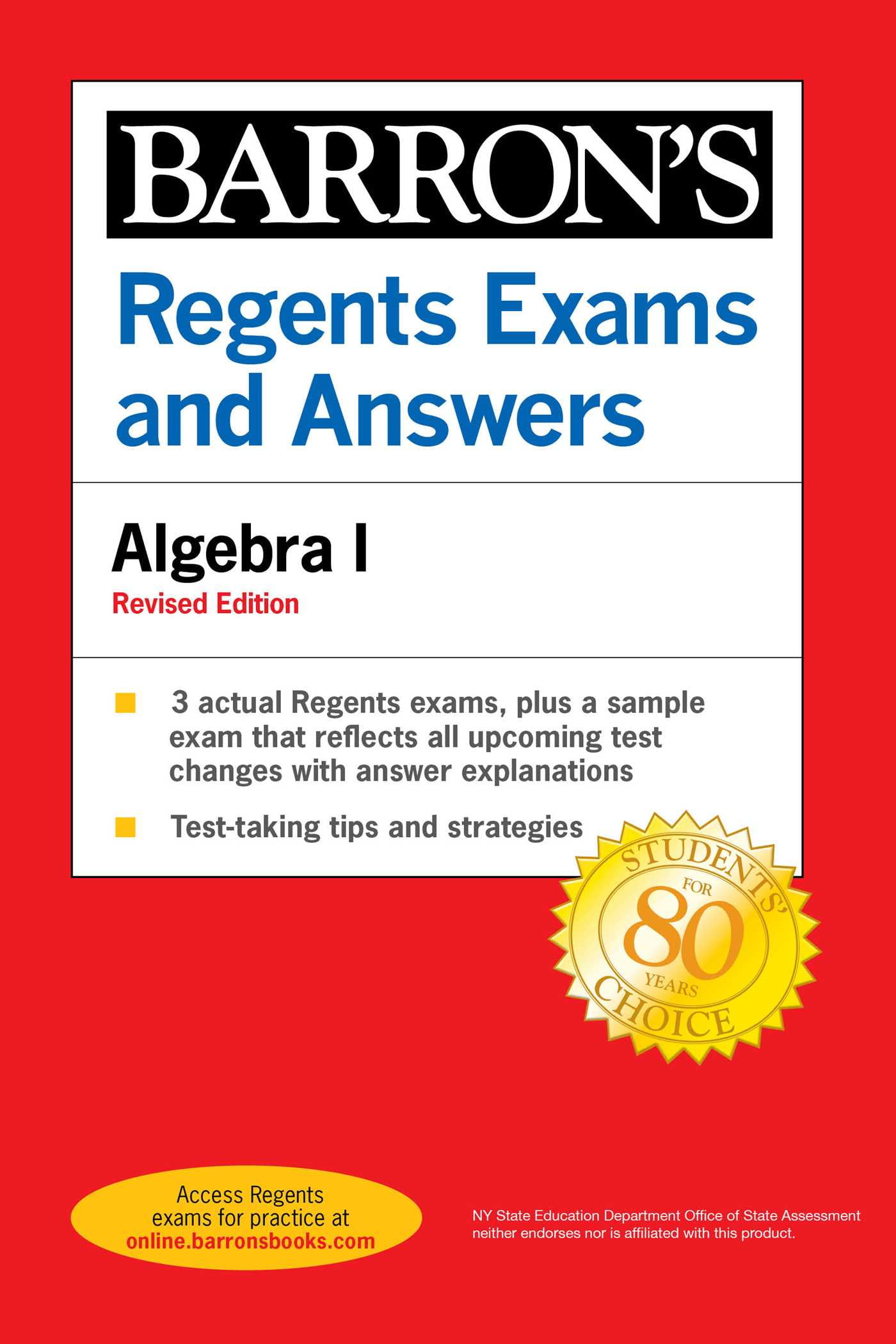 Barron's Regents NY: Regents Exams and Answers: Algebra I, Fourth Edition (Paperback)