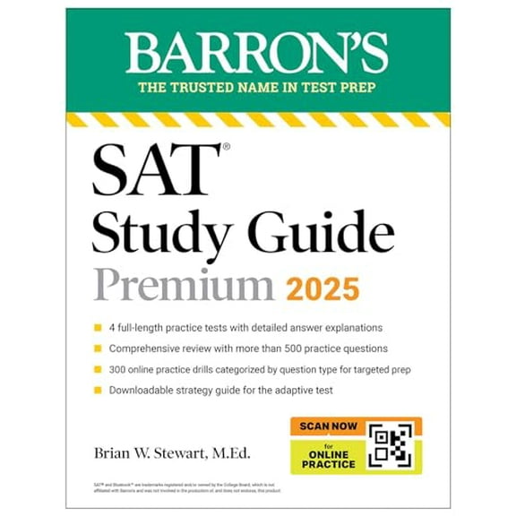 Pre-Owned SAT Premium Study Guide 2025: 4 Practice Tests + Comprehensive Review + Online Practice: 5 Practice Tests + Comprehensive Review + Online Practice (Barron's SAT Prep) Paperback