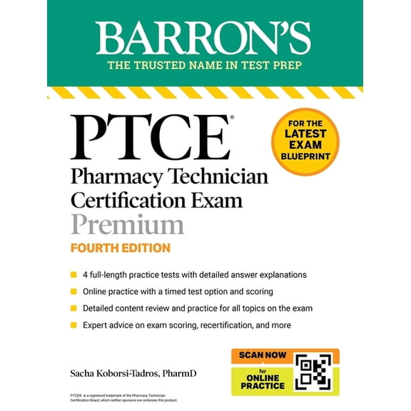 Barron's Test Prep Ptce: Pharmacy Technician Certification Exam Premium, Fourth Edition: Study Guide for the Latest Exam Blueprint, Include, (Paperback)