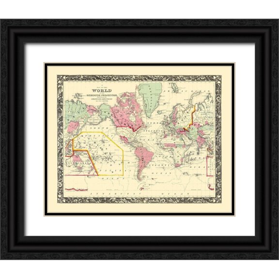 Barrow 24x20 Black Ornate Wood Framed with Double Matting Museum Art Print Titled - World American Continent Mercator Projection