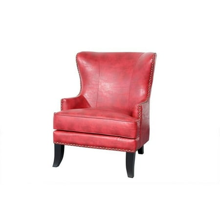 Barrow High Back Wingback Leather Accent Chair with Nailhead - Red