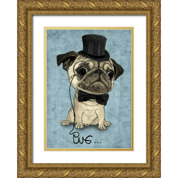 Barruf 18x24 Gold Ornate Wood Framed with Double Matting Museum Art Print Titled - Gentle Pug