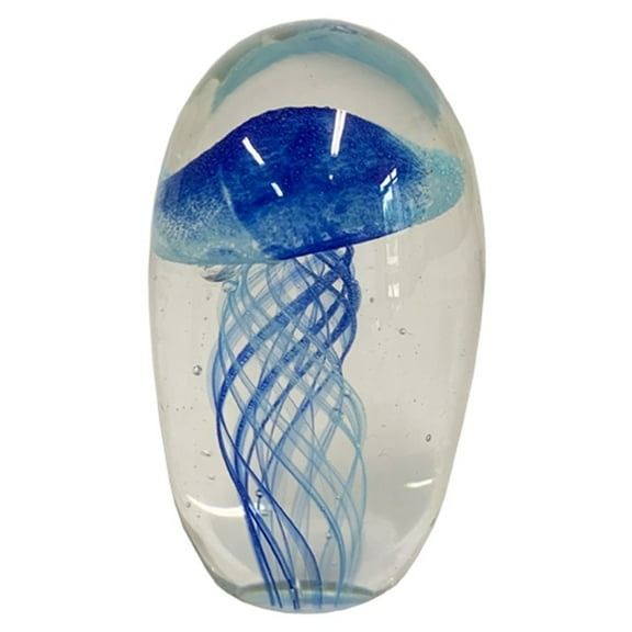 Barry Owens BV945 Glow in the Dark Glass Jellyfish Figurine Very Small at Just 3 Inches Tall, Blue and Light Blue