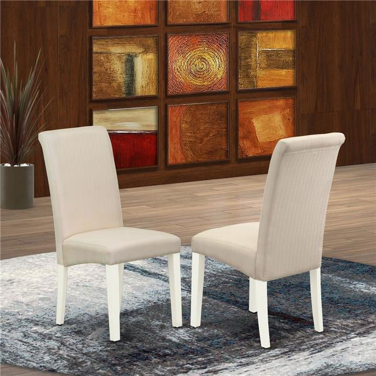 Cream Linen Upholstered Parsons Side Chair with White Wood Legs - Set of 2