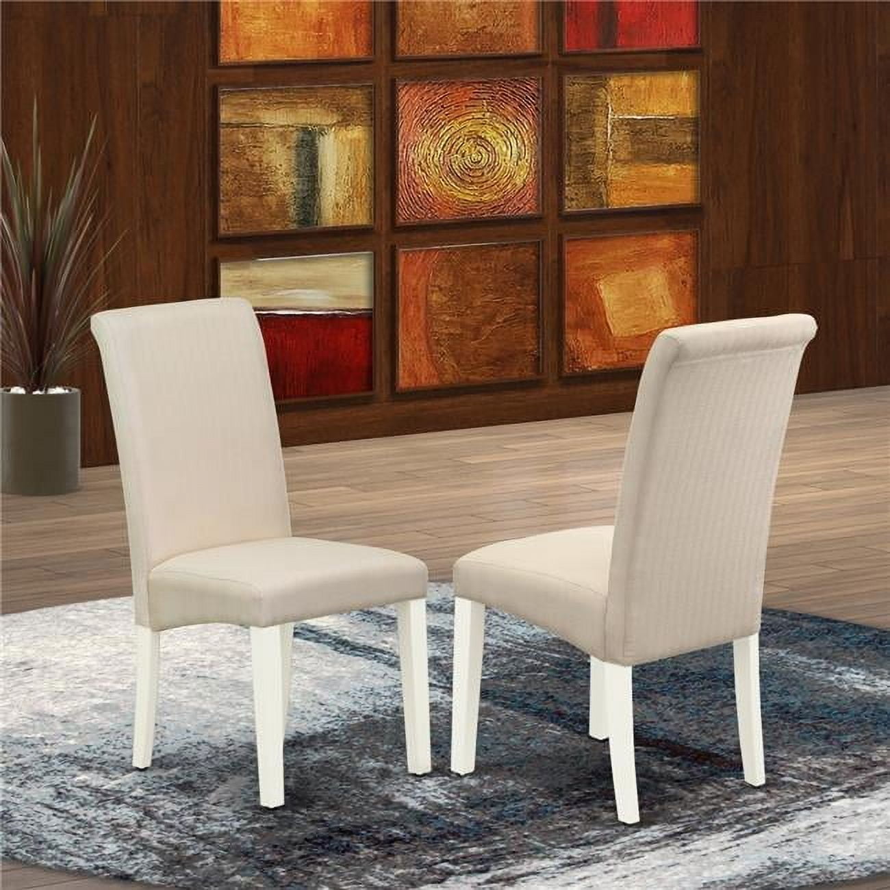 Cream Linen Upholstered Parsons Side Chair with White Wood Legs - Set of 2