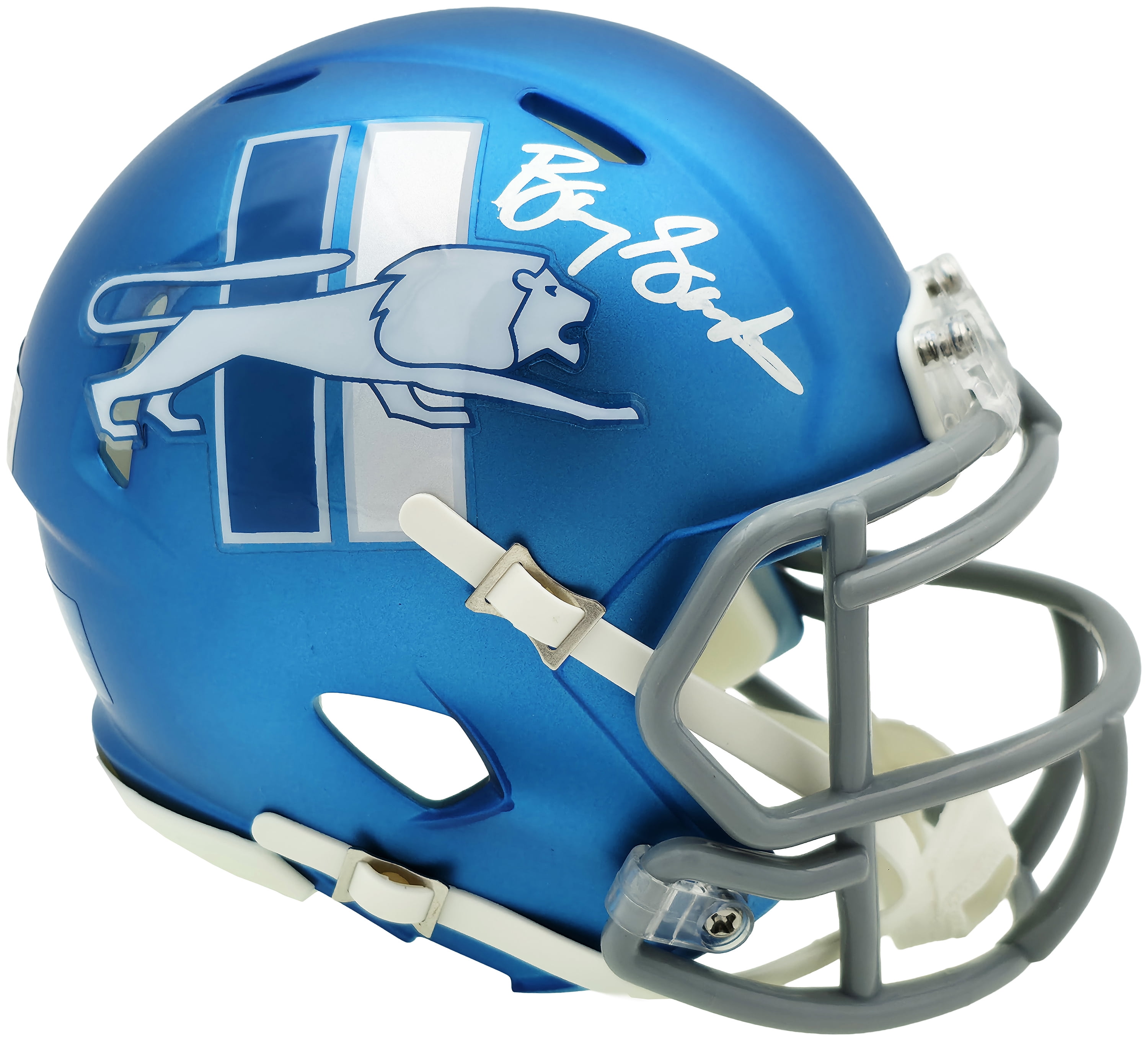 Barry Sanders Autographed Detroit Lions 2023 Alternate Blue Speed Mini Helmet Beckett BAS QR Stock #260181