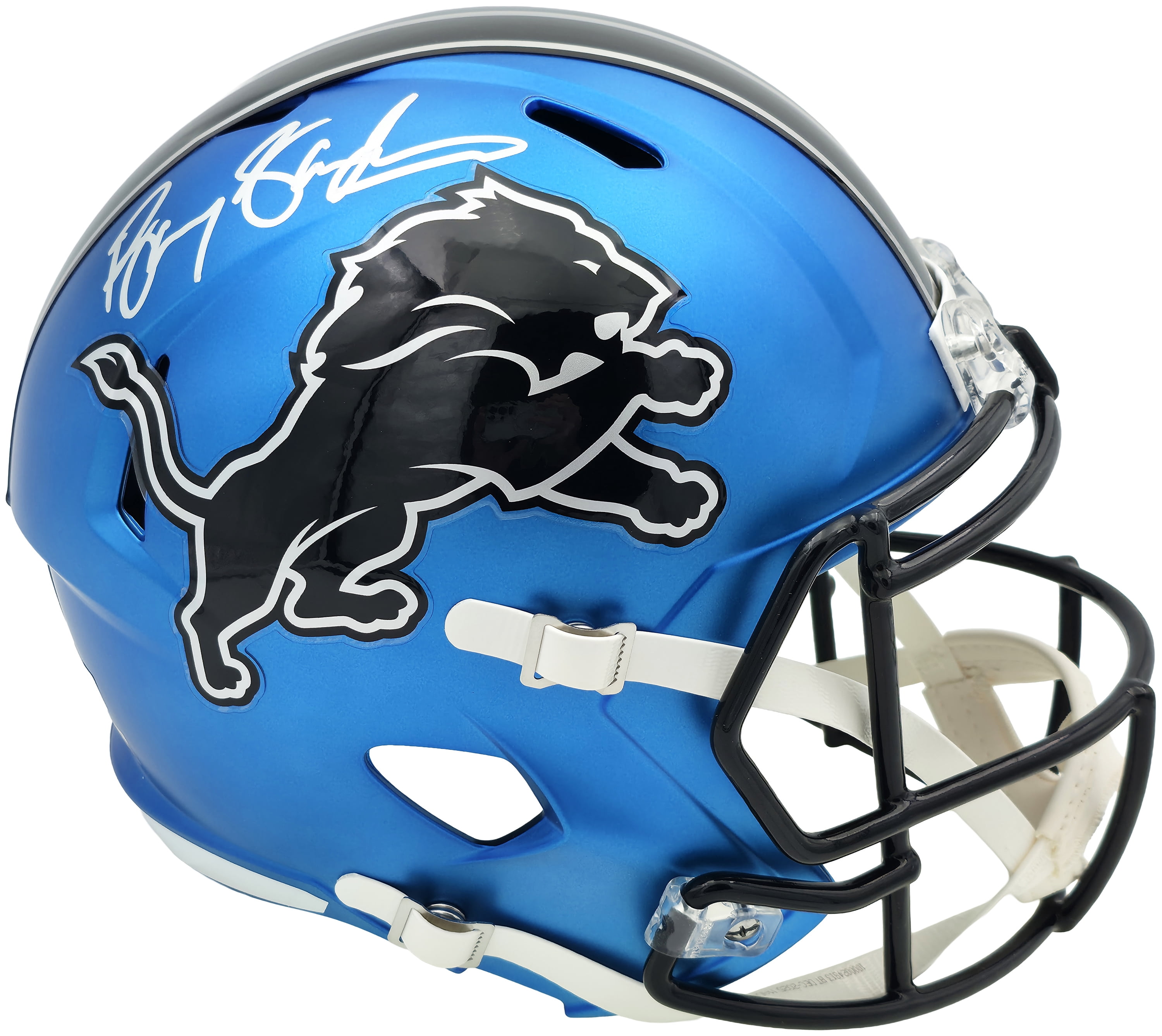 Barry Sanders Autographed Detroit Lions 2024 Alternate Blue Full Size Speed Replica Helmet Beckett BAS QR Stock #260177