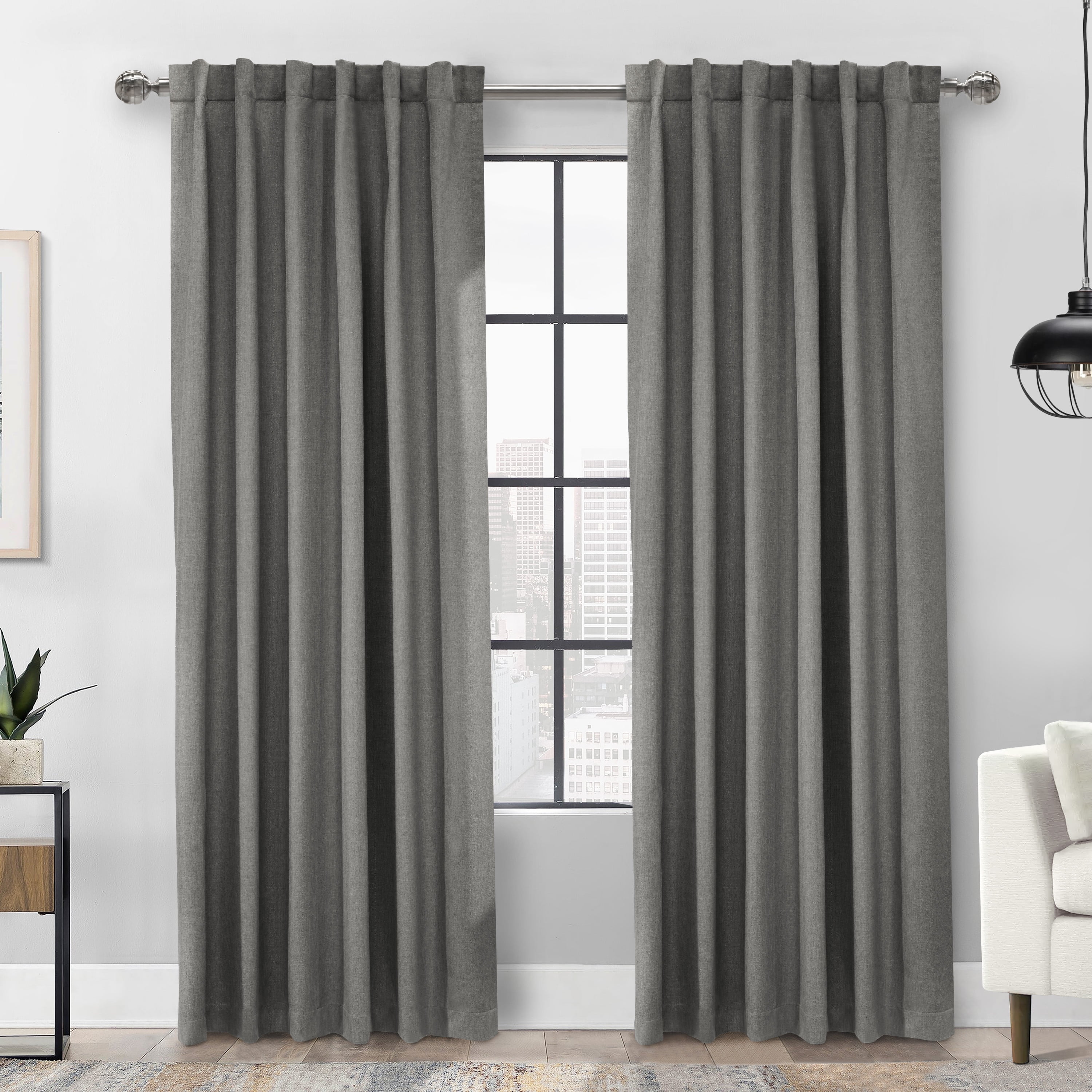 Barry Total Blackout Textured Dual Header Curtain Panel 52" x 84" in Silver