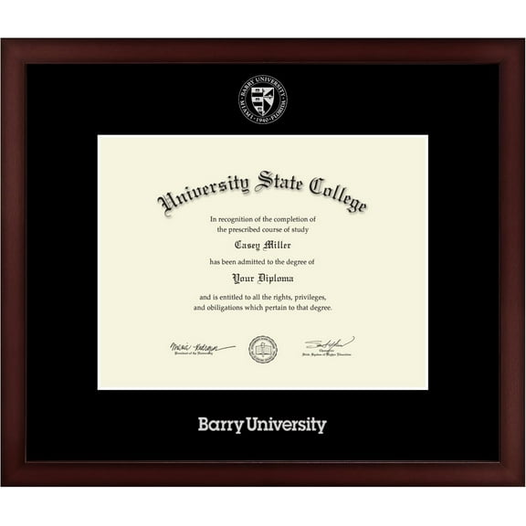 Barry University 11"w x 8.5"h Diploma Frame - Fits bachelor's/master's (Earned Any Year) and phd (Awarded 2022 Or Prior) - Gold Embossed Diploma Frame - Cherry Moulding with Black Matting