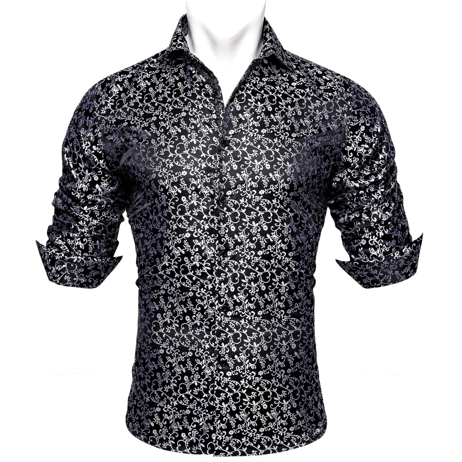 Men's Fancy Long Sleeve Woven Paisley Dress Shirt in Black main image 1