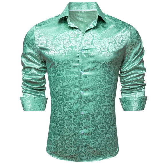 Barry.Wang Men Dress Shirts Paisley Design Woven Silk Dress Shirt Long Sleeve Fashion
