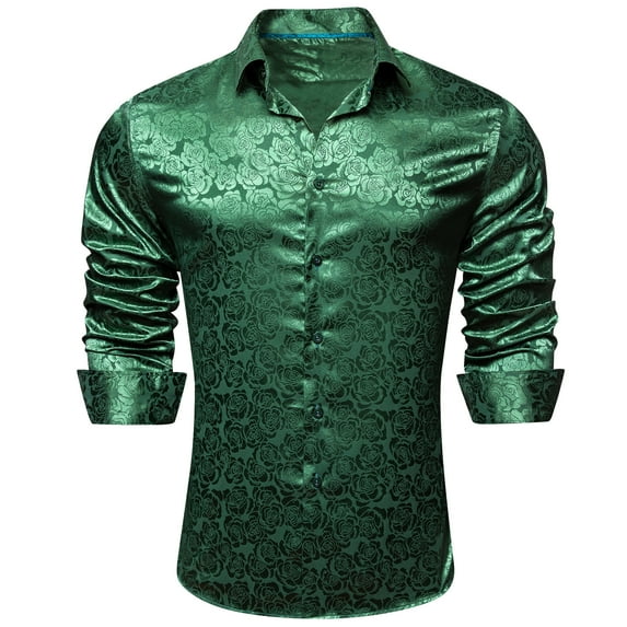 Barry.Wang Men Dress Shirts Paisley Design Woven Silk Dress Shirt Long Sleeve Fashion
