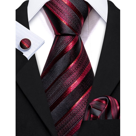 Barry Wang Men Stripe Neckties, Black Red