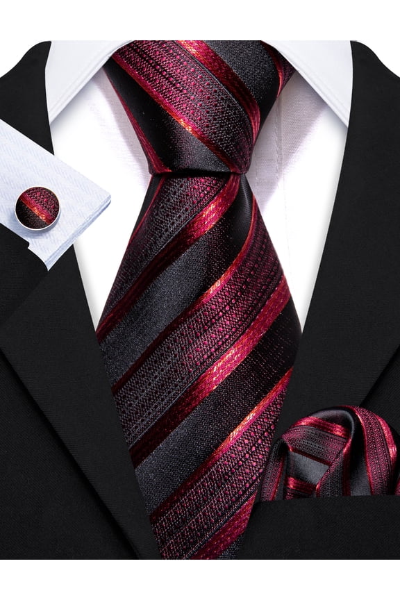 Men Stripe Neckties, Black Red