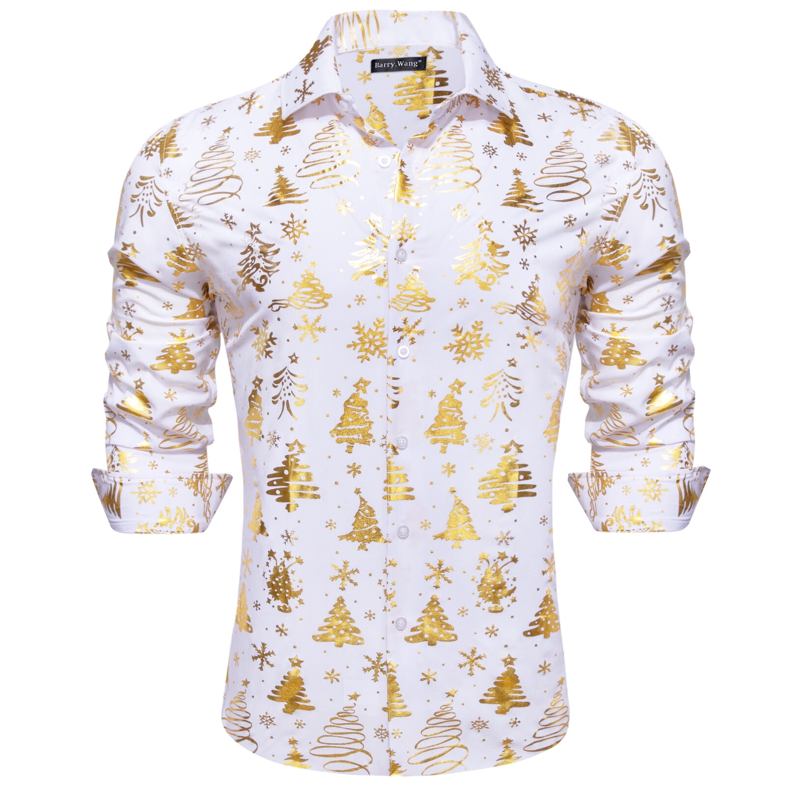 Barry.Wang Men's Shiny Holiday Party Dress Shirt - Long Sleeve, Print Button-Down, Regular Fit - View #2